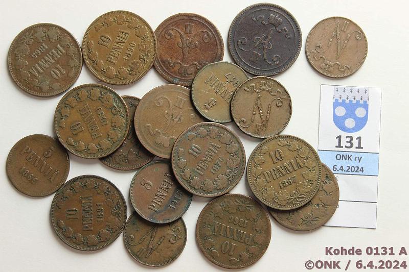 k-0131-a.jpg - Kohde 131, lhthinta: 20 € / myyntihinta: 20 € 5 + 10 p (18) 1865-1917 Cu: 5p 1866, -97, 1908, -15, -16, -17II; 10p 1865(6), -66, -67, -76, -89, -90, -91. Joissakin prvja/hom, kunto: 3