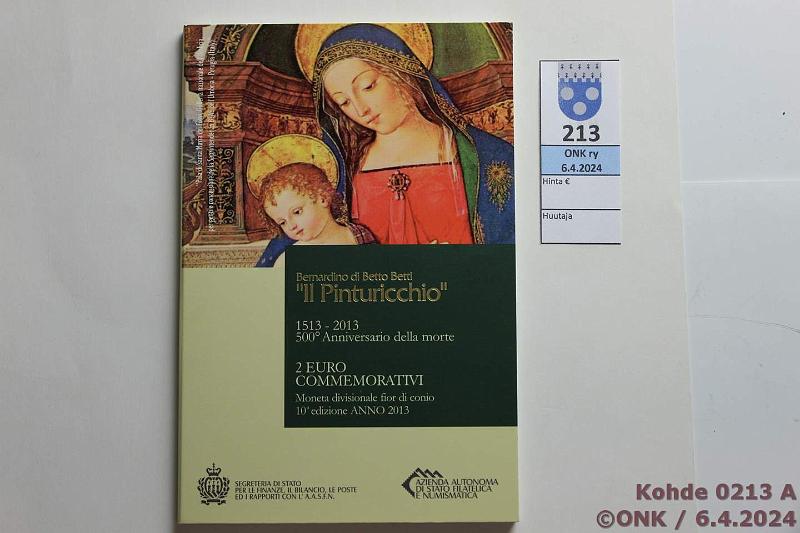 k-0213-a.jpg - Kohde 213 (kuva 1/2), lhthinta: 20 € / myyntihinta: 20 € 2 € 2013 San Marino kansissa, Pinturicchio, kunto: 9