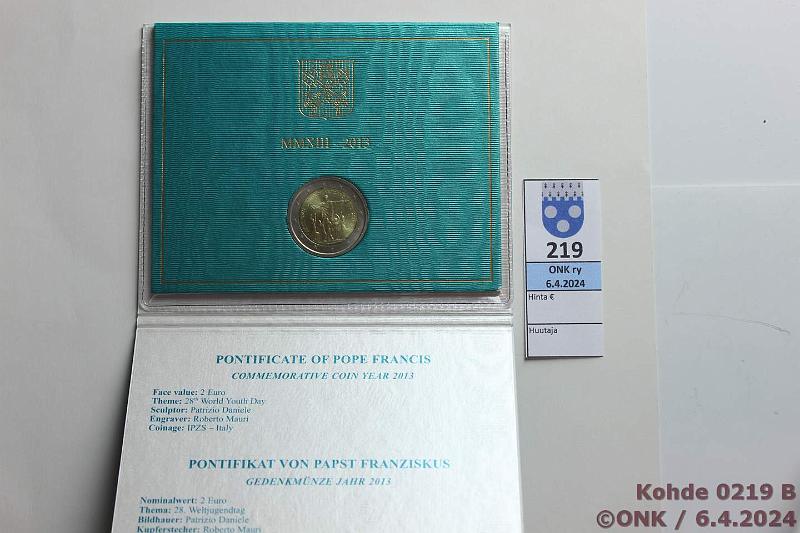 k-0219-b.jpg - Kohde 219 (kuva 2/2), lhthinta: 25 € / myyntihinta: 26 € 2 € 2013 Vatikaani kansissa, 14. maailman nuortenpivt, kunto: 9