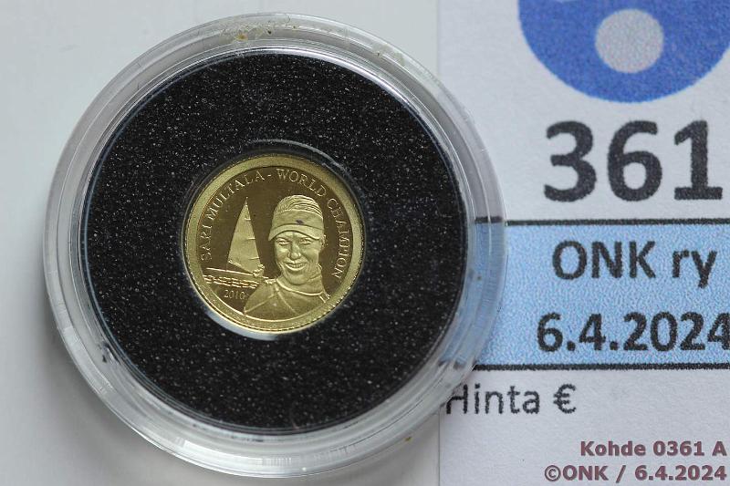 k-0361-a.jpg - Kohde 361 (kuva 1/2), l�ht�hinta: 25 &euro; / myyntihinta: 32 &euro; Cook Islands 1 $ 2010 N#377502 Au, Proof, 0,5g/999, Sari Multala, kaps, kunto: 10