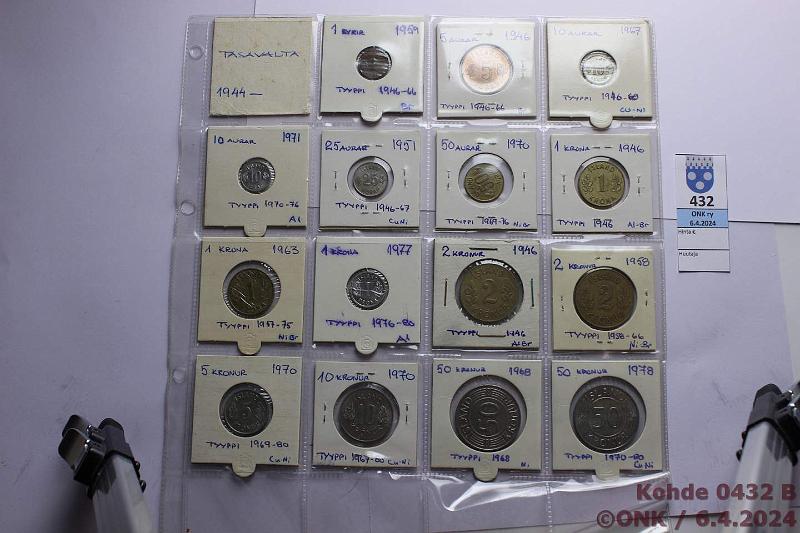 k-0432-b.jpg - Kohde 432 (kuva 2/3), l�ht�hinta: 8 &euro; / myyntihinta: 17 &euro; Islanti (43) 1923-2001 Tyyppikokoelma 1ey-100k kansiolehdill� kolikkotaskuissa, kunto: 4-8
