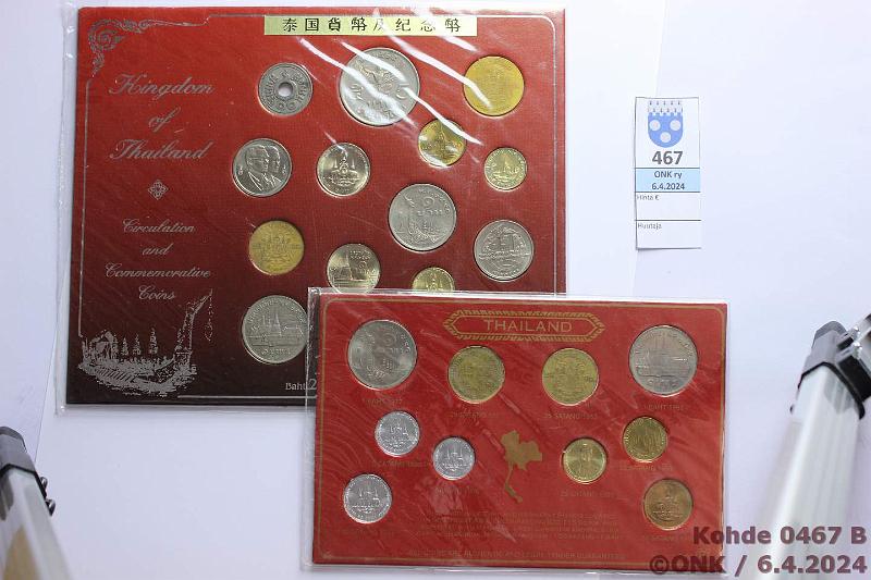 k-0467-b.jpg - Kohde 467 (kuva 2/3), l�ht�hinta: 10 &euro; / myyntihinta: 13 &euro; Thaimaa 1935-97 6 sarjaa pahvikorteissa (80 kolikkoa). Juhlarahoja 1-10b 1966-94(12), UNC. Turistisarjoja (kl4-9): 50s-1b 1957-96(10), 50s-1b 1957-97(10), 25s-2b 1957-96(15), 1s-10b 1935-97(18), 5s-5b 1957-96(15)., kunto: 4-9
