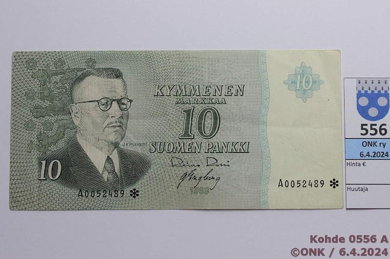 k-0556-a.jpg - Kohde 556 (kuva 1/2), l�ht�hinta: 70 &euro; / myyntihinta: 97 &euro; 10 mk 1963 A* SNY 146.2.1.2 A0052489* RO I-Eng, vl 2, korvaava, kunto: 5