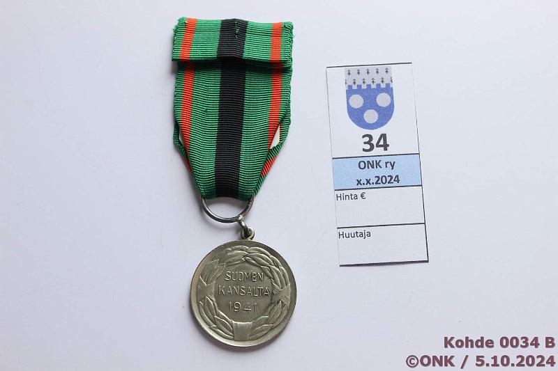 k-0034-b.jpg - Kohde 34 (kuva 2/2), lhthinta: 20 € / myyntihinta: 20 € VR am 1 1941 Ei hl. Kopio, hopeoitu Cu?, ex-EHN, kunto: 8