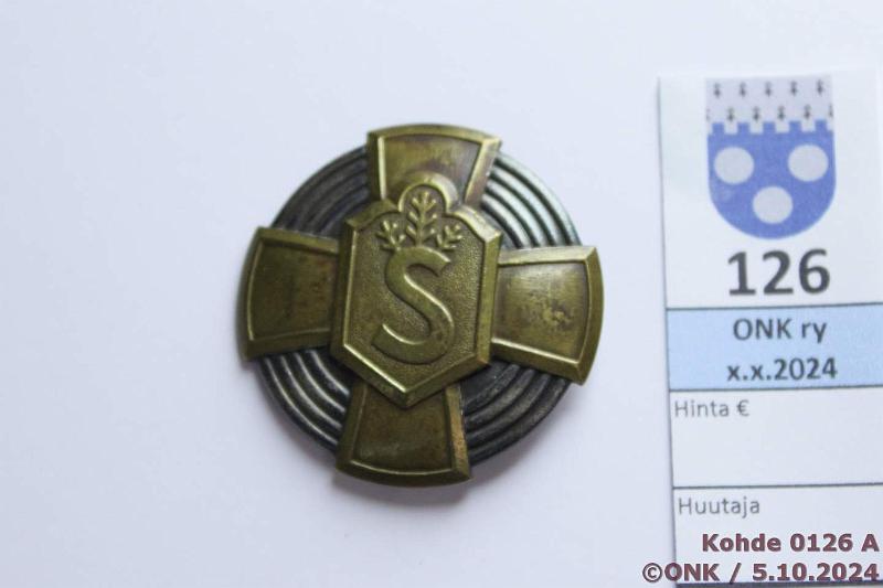 k-0126-a.jpg - Kohde 126 (kuva 1/2), lhthinta: 10 € / myyntihinta: 16 € Sk 3. lk kuntoisuusmerkki Malli 1921 N:o 9656, kunto: 7