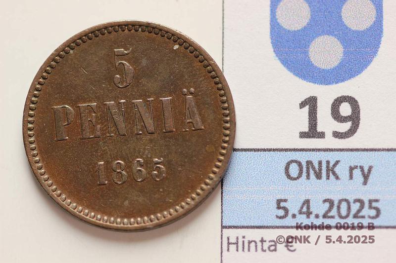 k-0019-b.jpg - Kohde 19 (kuva 2/2), lhthinta: 10 € / myyntihinta: 21 € 5 p 1865 Aikoinaan puhd, pij, kunto: 5