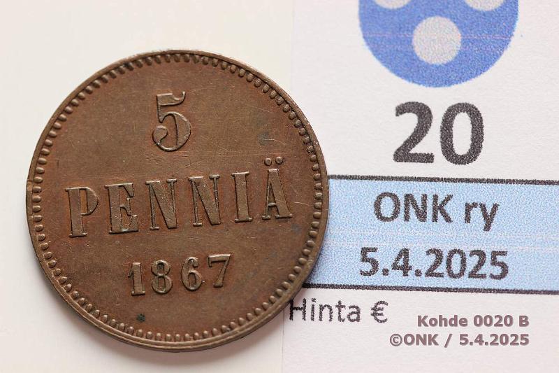 k-0020-b.jpg - Kohde 20 (kuva 2/2), lhthinta: 50 € / ei tarjouksia 5 p 1867 Terv lynti, kunto: 6/7