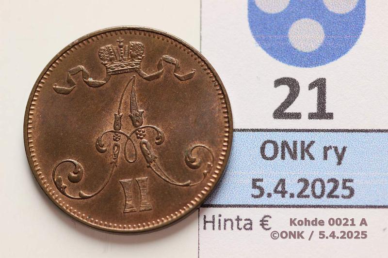 k-0021-a.jpg - Kohde 21 (kuva 1/2), lhthinta: 200 € / myyntihinta: 310 € 5 p 1872 Leimakiiltoa 1/3:ssa rahaa, harvinainen kunto tlle v:lle!, kunto: 8