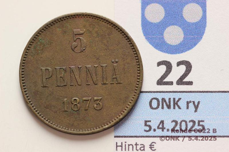 k-0022-b.jpg - Kohde 22 (kuva 2/2), lhthinta: 25 € / ei tarjouksia 5 p 1873 Pinta jnkv korrodoitunut, kunto: 5/6