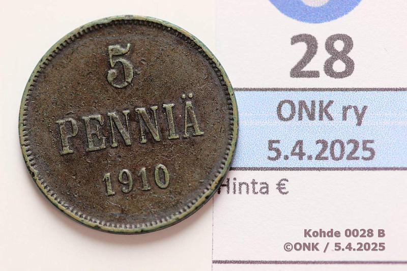 k-0028-b.jpg - Kohde 28 (kuva 2/2), lhthinta: 15 € / myyntihinta: 22 € 5 p 1910 Prvja, pij, kunto: 5