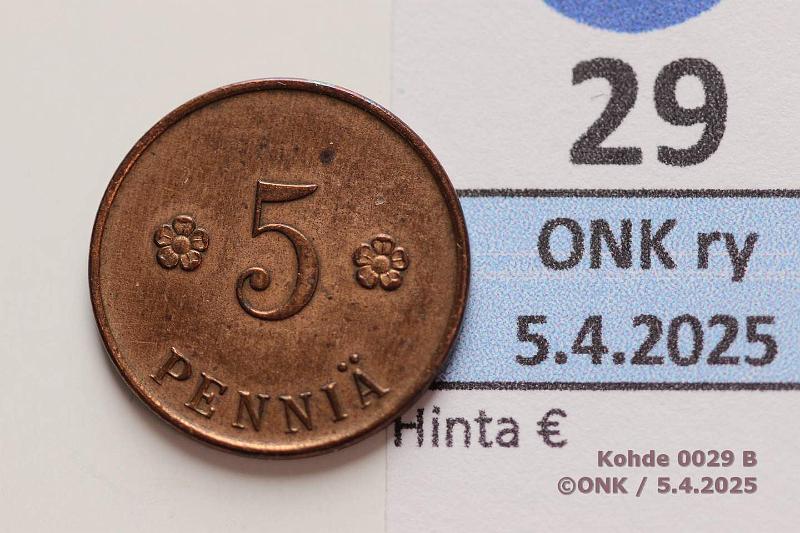 k-0029-b.jpg - Kohde 29 (kuva 2/2), lhthinta: 50 € / myyntihinta: 50 € 5 p 1918 KV I SNY 94.1 Lpuhd, kunto: 7
