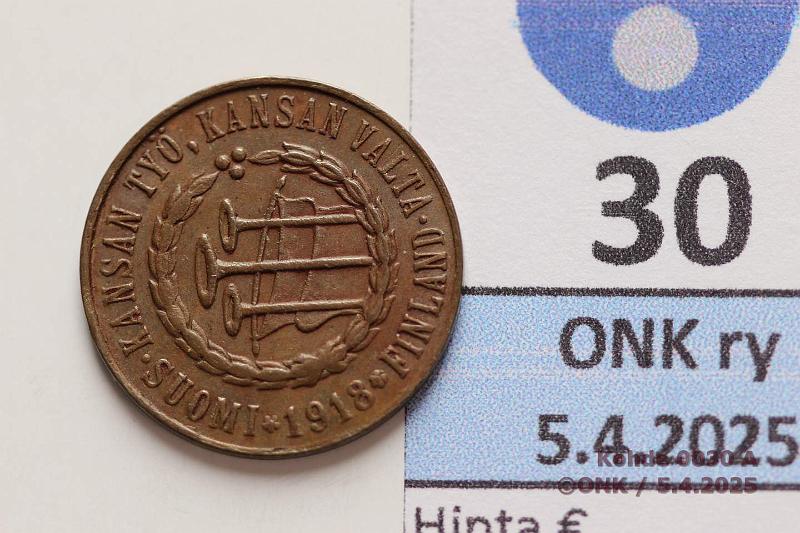 k-0030-a.jpg - Kohde 30 (kuva 1/2), lhthinta: 80 € / myyntihinta: 88 € 5 p 1918 KV II SNY 94.2, kunto: 6