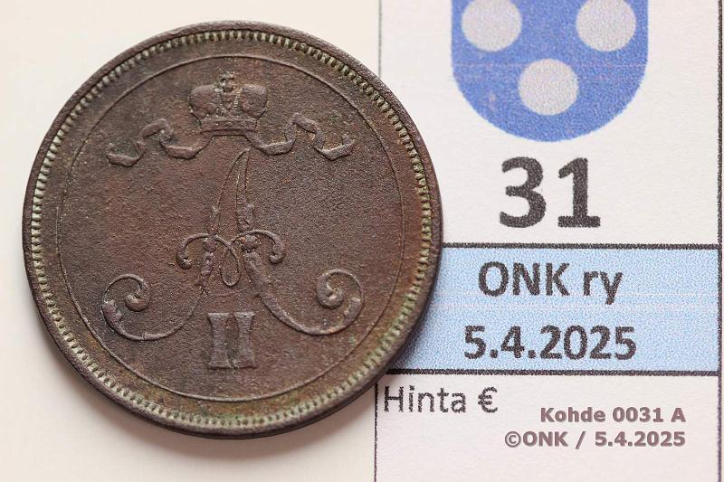 k-0031-a.jpg - Kohde 31 (kuva 1/2), lhthinta: 50 € / ei tarjouksia 10 p 1875 Ehjt reunat, pinta jnkv korrodoitunut, kunto: 3/5