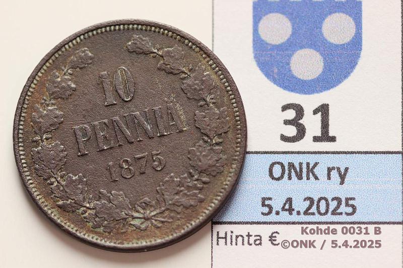 k-0031-b.jpg - Kohde 31 (kuva 2/2), lhthinta: 50 € / ei tarjouksia 10 p 1875 Ehjt reunat, pinta jnkv korrodoitunut, kunto: 3/5