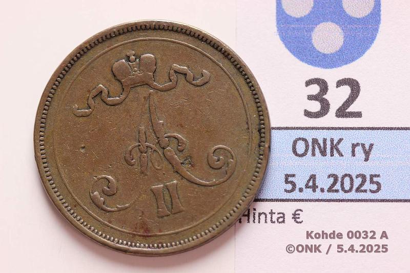 k-0032-a.jpg - Kohde 32 (kuva 1/2), lhthinta: 10 € / myyntihinta: 10 € 10 p 1876 SNY 148.1.2 Prvja, kunto: 3