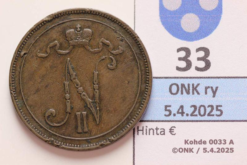 k-0033-a.jpg - Kohde 33 (kuva 1/2), lhthinta: 30 € / myyntihinta: 34 € 10 p 1898 Prvja, kunto: 3