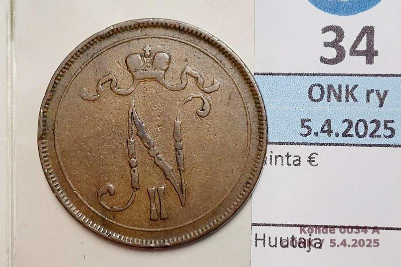 k-0034-a.jpg - Kohde 34 (kuva 1/2), lhthinta: 30 € / myyntihinta: 30 € 10 p 1898 Eprvja, lievsti kiertynyt meisti, kunto: 3