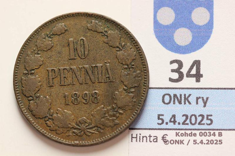 k-0034-b.jpg - Kohde 34 (kuva 2/2), lhthinta: 30 € / myyntihinta: 30 € 10 p 1898 Eprvja, lievsti kiertynyt meisti, kunto: 3