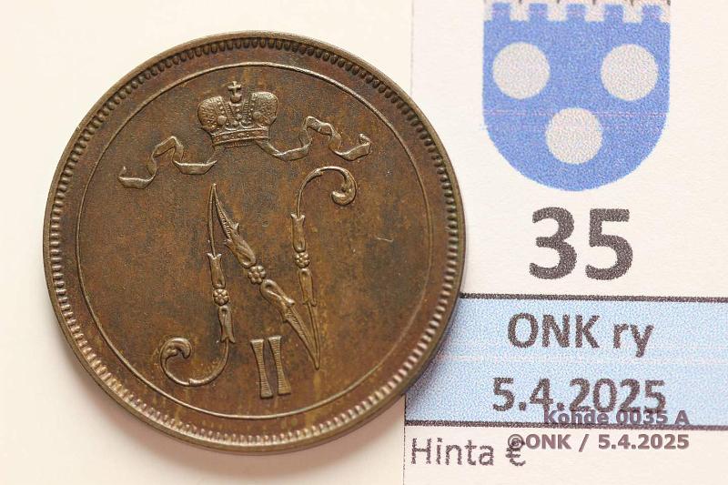 k-0035-a.jpg - Kohde 35 (kuva 1/2), lhthinta: 200 € / myyntihinta: 420 € 10 p 1898 Tumma kiilto, ns. jalopatina. Hyv kunto tlle v:lle!, kunto: 8