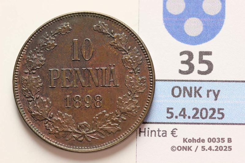 k-0035-b.jpg - Kohde 35 (kuva 2/2), lhthinta: 200 € / myyntihinta: 420 € 10 p 1898 Tumma kiilto, ns. jalopatina. Hyv kunto tlle v:lle!, kunto: 8