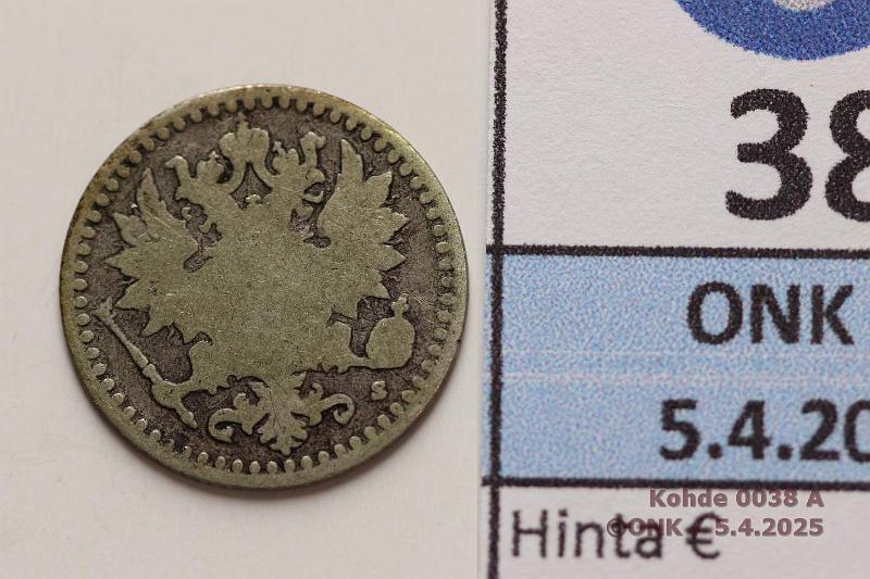 k-0038-a.jpg - Kohde 38 (kuva 1/2), lhthinta: 20 € / myyntihinta: 20 € 25 p 1865 SNY 265.2.1 Ag. Kieli poikki, kunto: 2/3