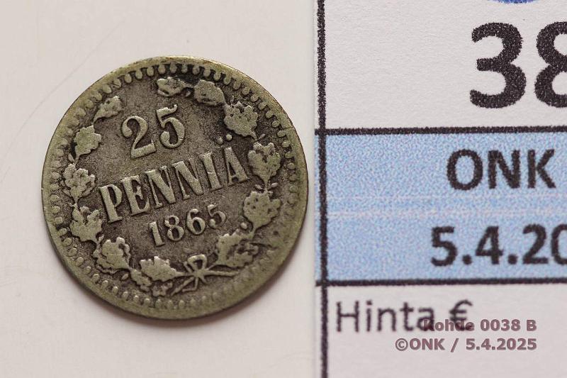 k-0038-b.jpg - Kohde 38 (kuva 2/2), lhthinta: 20 € / myyntihinta: 20 € 25 p 1865 SNY 265.2.1 Ag. Kieli poikki, kunto: 2/3