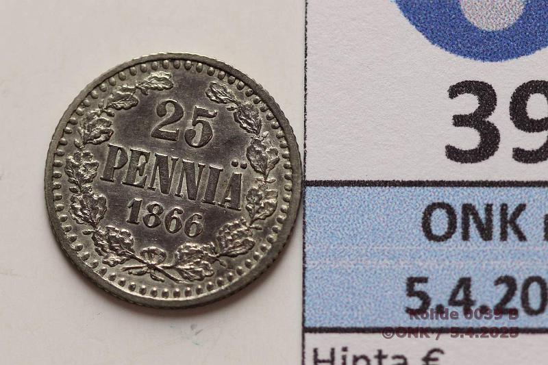 k-0039-b.jpg - Kohde 39 (kuva 2/2), lhthinta: 100 € / myyntihinta: 100 € 25 p 1866 SNY 266.1.1 Ag. Kaunis!, kunto: 7