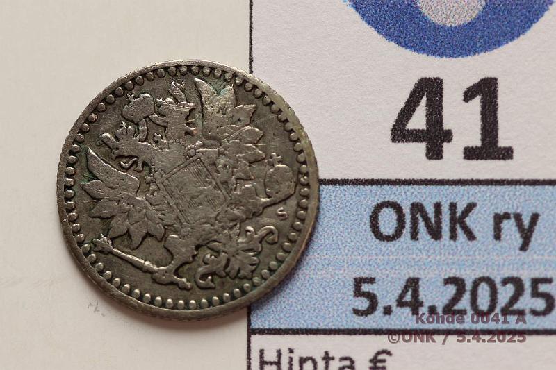 k-0041-a.jpg - Kohde 41 (kuva 1/2), lhthinta: 300 € / ei tarjouksia 25 p 1867 Ag. Leijona nkyy, tunnusp pnja, kunto: 3/4