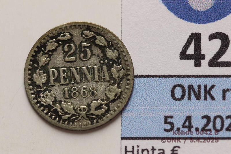 k-0042-b.jpg - Kohde 42 (kuva 2/2), lhthinta: 125 € / ei tarjouksia 25 p 1868 SNY 268.2.1 Ag, kunto: 2/3