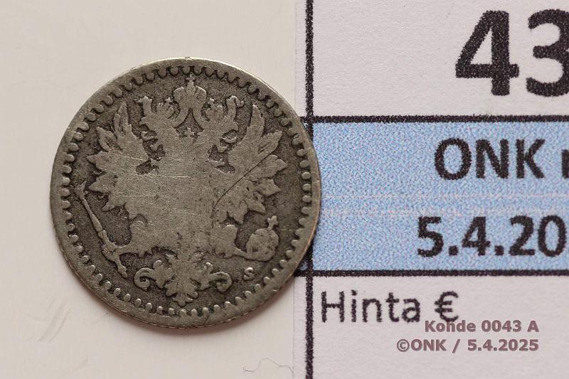 k-0043-a.jpg - Kohde 43 (kuva 1/2), lhthinta: 150 € / ei tarjouksia 25 p 1868 SNY 268.1.2 Ag, kunto: 2/3