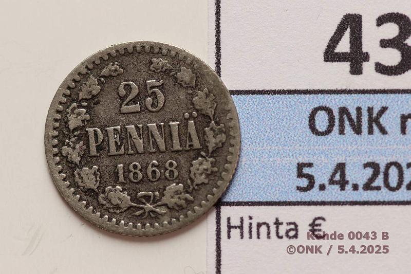 k-0043-b.jpg - Kohde 43 (kuva 2/2), lhthinta: 150 € / ei tarjouksia 25 p 1868 SNY 268.1.2 Ag, kunto: 2/3