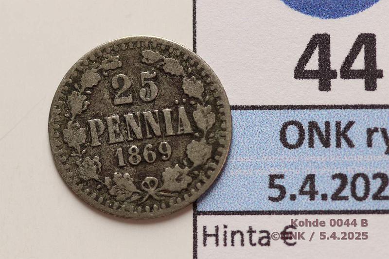 k-0044-b.jpg - Kohde 44 (kuva 2/2), l�ht�hinta: 20 &euro; / myyntihinta: 20 &euro; 25 p 1869 SNY 269.2.1 Ag, kunto: 4/3