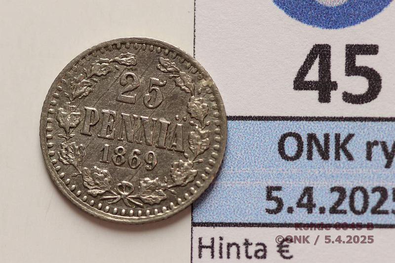 k-0045-b.jpg - Kohde 45 (kuva 2/2), lhthinta: 150 € / myyntihinta: 150 € 25 p 1869 SNY 269.2.1 Ag. Hyv kunto!, kunto: 7