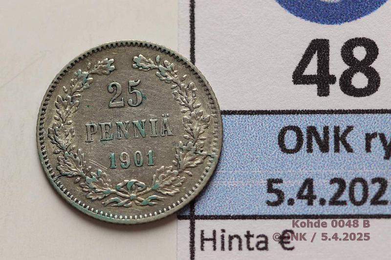 k-0048-b.jpg - Kohde 48 (kuva 2/2), l�ht�hinta: 5 &euro; / myyntihinta: 5 &euro; 25 p 1901 Ag, kunto: 6