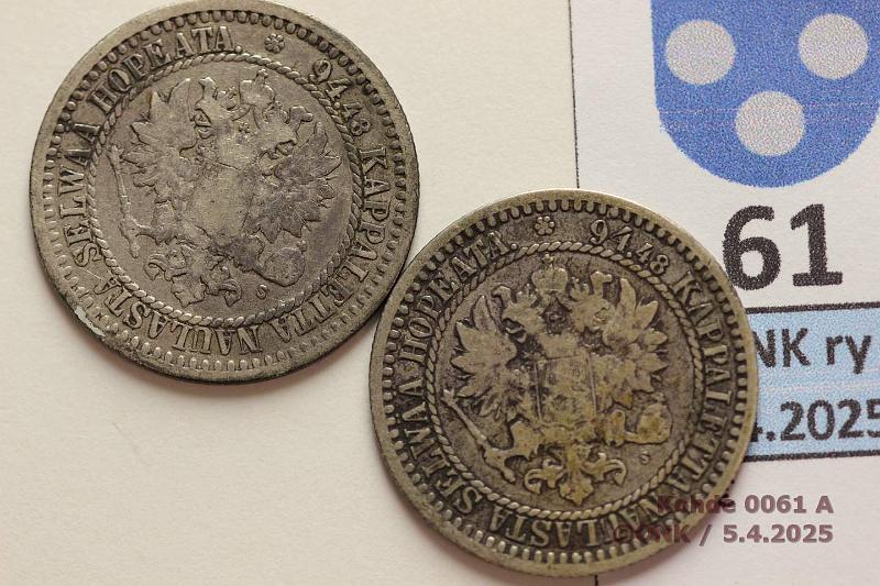k-0061-a.jpg - Kohde 61 (kuva 1/2), lhthinta: 8 € / myyntihinta: 8 € 1 mk 1866 (2) SNY 399.2.2 Ag. Likaa, kunto: 3, 3/4