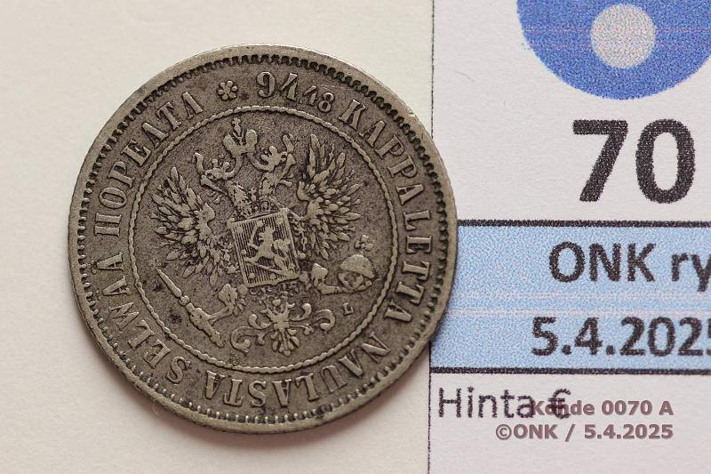 k-0070-a.jpg - Kohde 70 (kuva 1/2), lhthinta: 5 € / myyntihinta: 8 € 1 mk 1890 Ag. Likaa, kunto: 5
