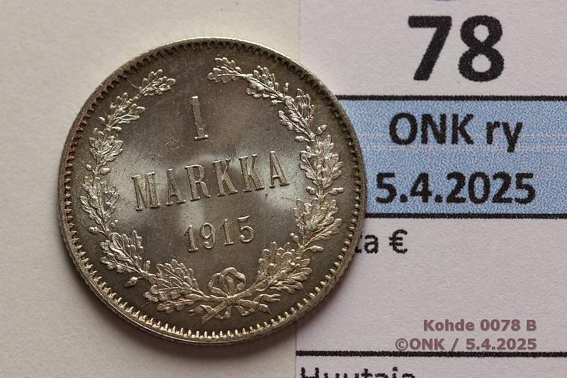 k-0078-b.jpg - Kohde 78 (kuva 2/2), lhthinta: 8 € / myyntihinta: 12 € 1 mk 1915 Ag. Loistelias!, kunto: 9