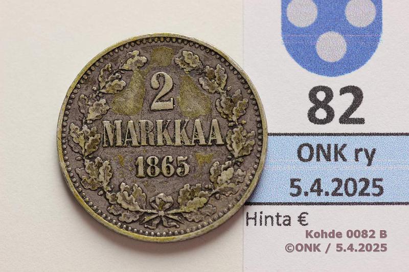 k-0082-b.jpg - Kohde 82 (kuva 2/2), lhthinta: 12 € / myyntihinta: 13 € 2 mk 1865 SNY 493.1.1 Ag, kunto: 5