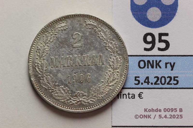 k-0095-b.jpg - Kohde 95 (kuva 2/2), lhthinta: 150 € / ei tarjouksia 2 mk 1906 SNY 500.1.1.1 Ag. Pitk /-viiva, hnja, erittin kaunis!, kunto: 8