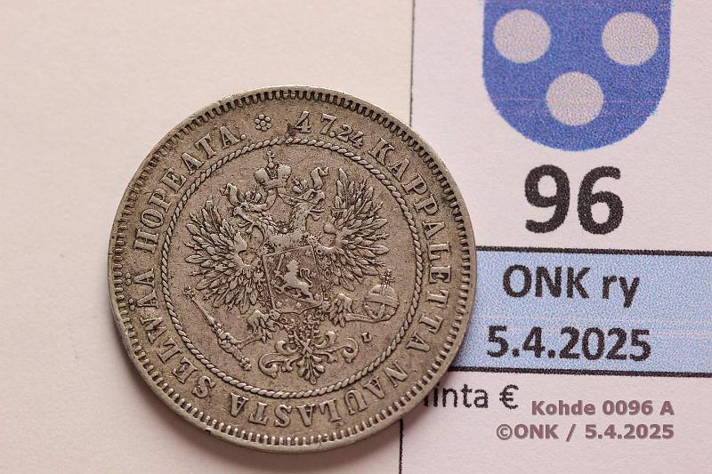 k-0096-a.jpg - Kohde 96 (kuva 1/2), lhthinta: 12 € / myyntihinta: 17 € 2 mk 1907 Ag, kunto: 5