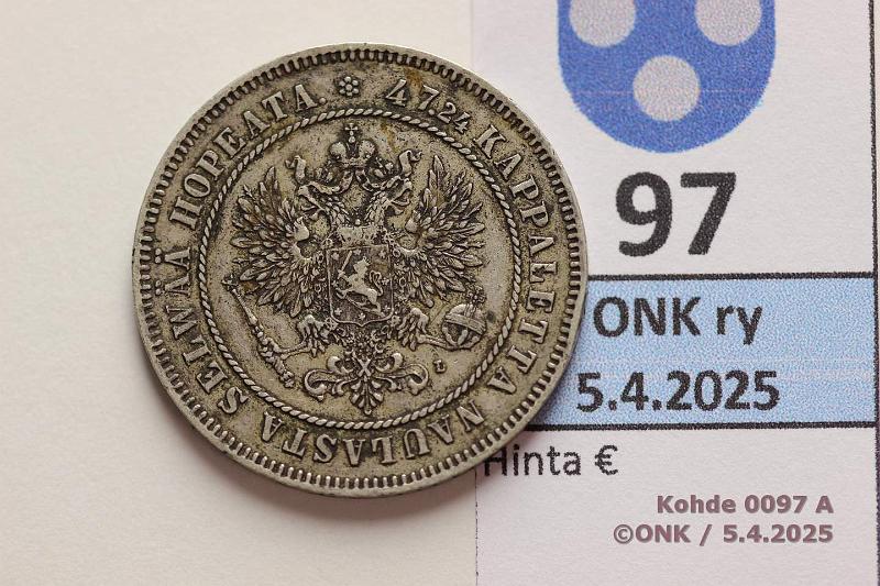 k-0097-a.jpg - Kohde 97 (kuva 1/2), lhthinta: 12 € / myyntihinta: 17 € 2 mk 1907 Ag. Prv, likaa, kunto: 6