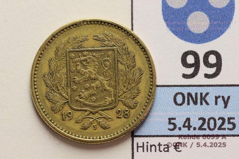 k-0099-a.jpg - Kohde 99 (kuva 1/2), lhthinta: 15 € / myyntihinta: 27 € 5 mk 1928 Pient met.vikaa, kunto: 4