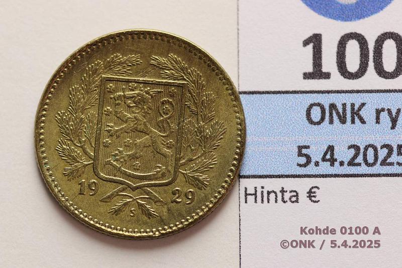 k-0100-a.jpg - Kohde 100 (kuva 1/2), lhthinta: 35 € / myyntihinta: 47 € 5 mk 1929, kunto: 6