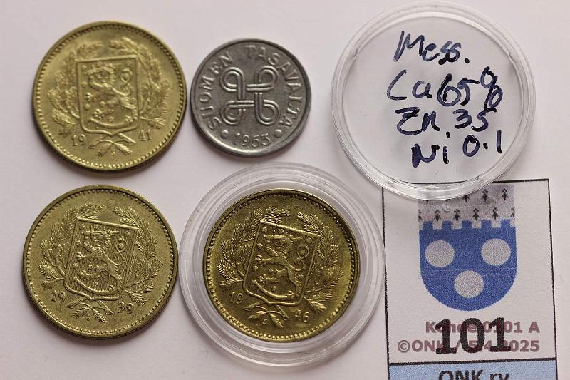 k-0101-a.jpg - Kohde 101 (kuva 1/2), lhthinta: 5 € / myyntihinta: 7 € 5 mk 1939, -41, -46 Mess SNY 517.2, -53 Fe, kunto: 6-7