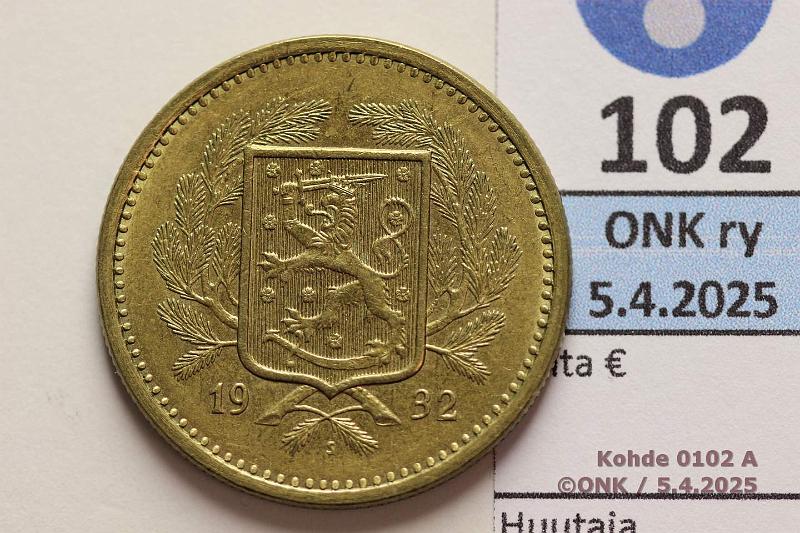 k-0102-a.jpg - Kohde 102 (kuva 1/2), lhthinta: 35 € / myyntihinta: 35 € 20 mk 1932, kunto: 7