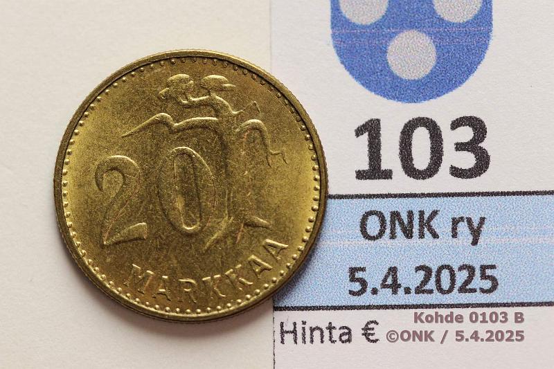 k-0103-b.jpg - Kohde 103 (kuva 2/2), lhthinta: 35 € / myyntihinta: 35 € 20 mk 1952 Hieman patinaa, erittin kaunis!, kunto: 8