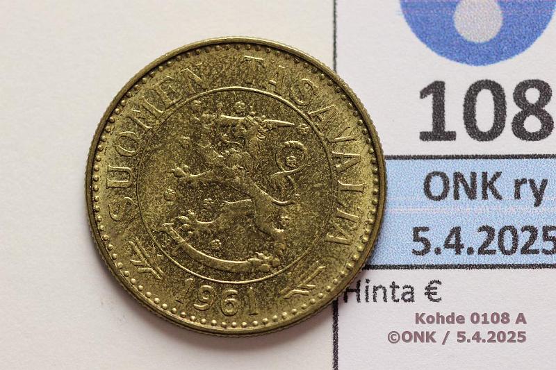 k-0108-a.jpg - Kohde 108 (kuva 1/2), lhthinta: 5 € / ei tarjouksia 50 mk 1961 Patinaa, kunto: 7