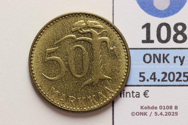 k-0108-b.jpg - Kohde 108 (kuva 2/2), lhthinta: 5 € / ei tarjouksia 50 mk 1961 Patinaa, kunto: 7