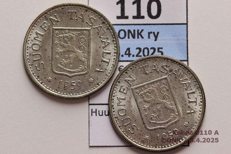 k-0110-a.jpg - Kohde 110 (kuva 1/2), lhthinta: 15 € / myyntihinta: 27 € 100 mk 1959 (2) Ag. Patinaa, phpja, kunto: 8