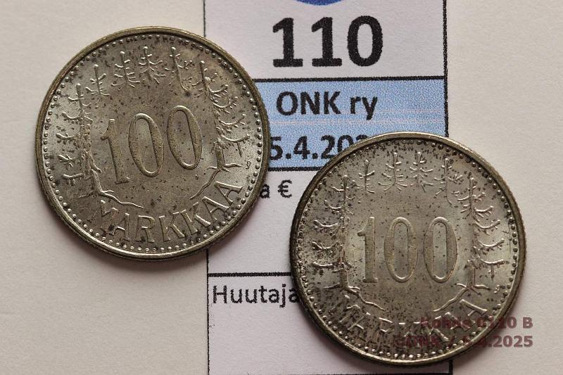k-0110-b.jpg - Kohde 110 (kuva 2/2), lhthinta: 15 € / myyntihinta: 27 € 100 mk 1959 (2) Ag. Patinaa, phpja, kunto: 8